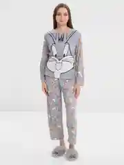 Серый женский костюм домашний, пижама, комплект из хлопка