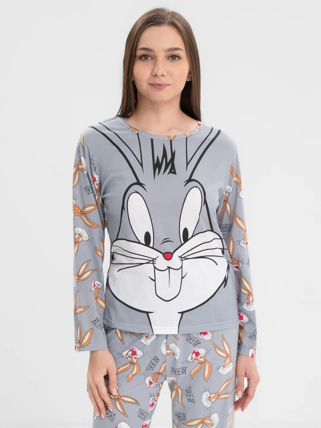 Серый женский костюм домашний, пижама, комплект из хлопка