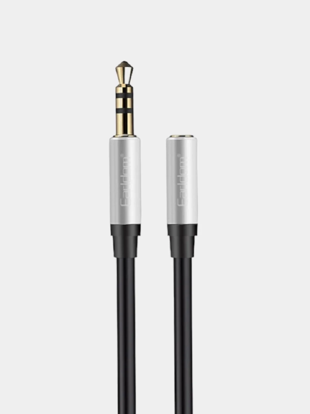 Серебряный аудиокабель AUX 3.5 mm / 1м / Earldom AUX34 удлинитль для наушников, колонок, микрофонов