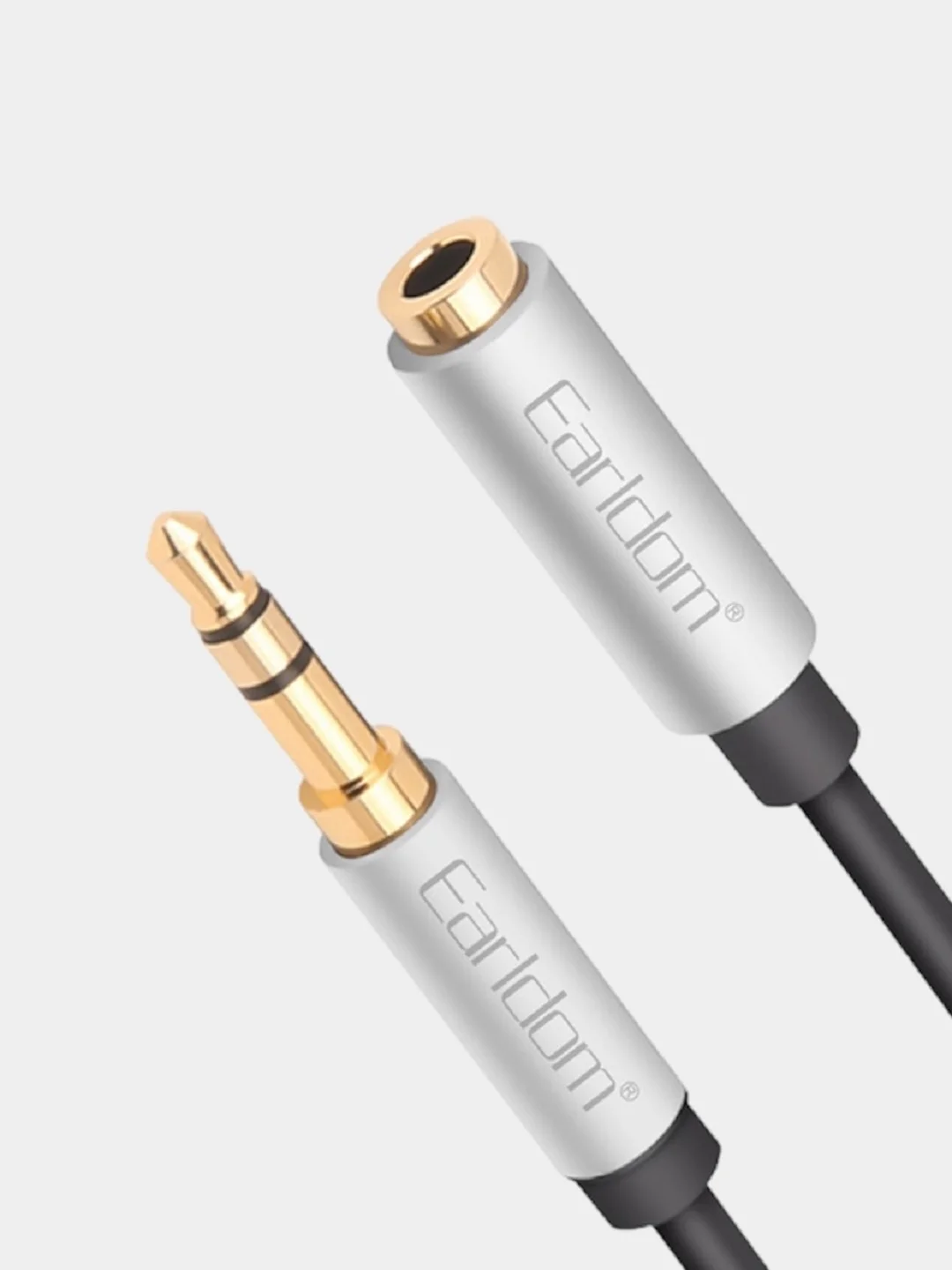 Серебряный аудиокабель AUX 3.5 mm / 1м / Earldom AUX34 удлинитль для наушников, колонок, микрофонов