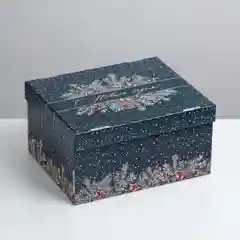 Синий коробки подарочные новогодние. Большие 31,5*25,6*16,1 см
