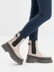 Бежевый меланж ботинки женские, зимние челси с мехом