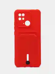 Красный чехол для Xiaomi Redmi 10C, Poco C40 / Сяоми Редми 10С, Поко С40, с карманом для карт