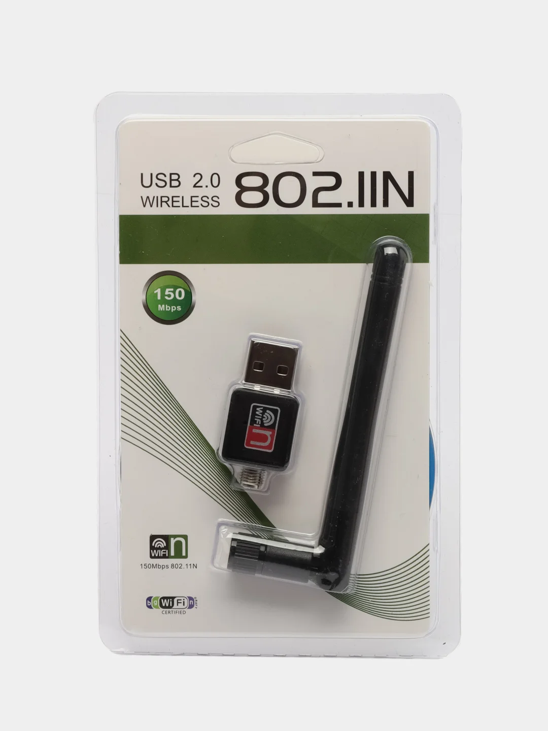 Черный беспроводной сетевой Wi-Fi адаптер, с антенной, USB 2.4G