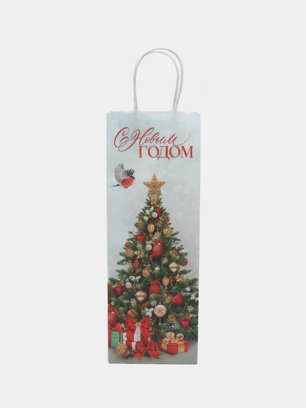 Пакет под бутылку подарочный, новогодний, 13 x 36 х 10 см