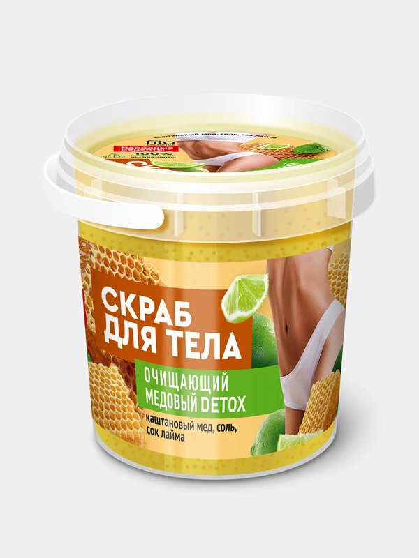 Скраб для тела fito косметик серии "Народные рецепты. Медовый Detox", очищающий, 155 мл