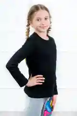 Черный лонгслив детский 5+ базовый, хлопковый