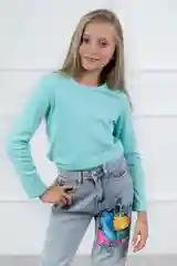 Мятный лонгслив детский 5+ базовый, хлопковый