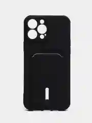 Черный чехол для iPhone 15/14/13/12/11/Pro/Max/Mini/Plus/X/Xr/Xs/7/8 Plus/SE с карманом для карт
