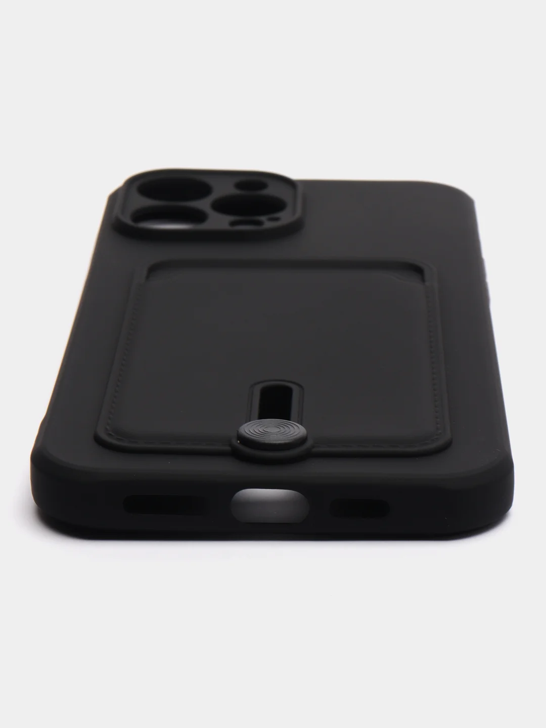 Черный чехол для iPhone 15/14/13/12/11/Pro/Max/Mini/Plus/X/Xr/Xs/7/8 Plus/SE с карманом для карт