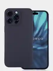 Темно-синий чехол + стекло для iPhone 15 Pro Max силиконовый ROSCO матовый тонкий с защитой камер