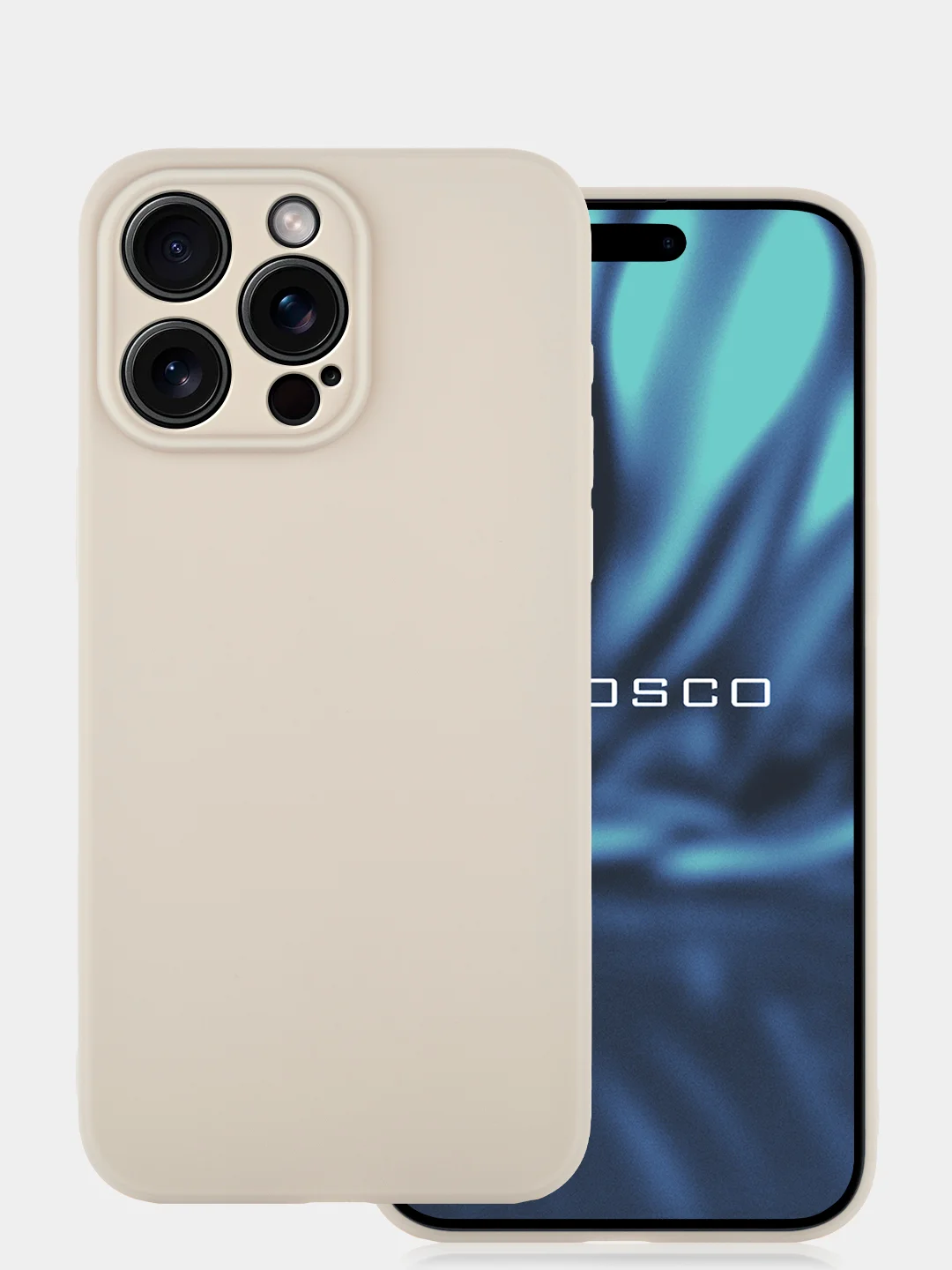 Бежевый меланж чехол + стекло для iPhone 15 Pro Max силиконовый ROSCO матовый тонкий с защитой камер