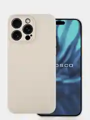 Бежевый меланж чехол + стекло для iPhone 15 Pro Max силиконовый ROSCO матовый тонкий с защитой камер