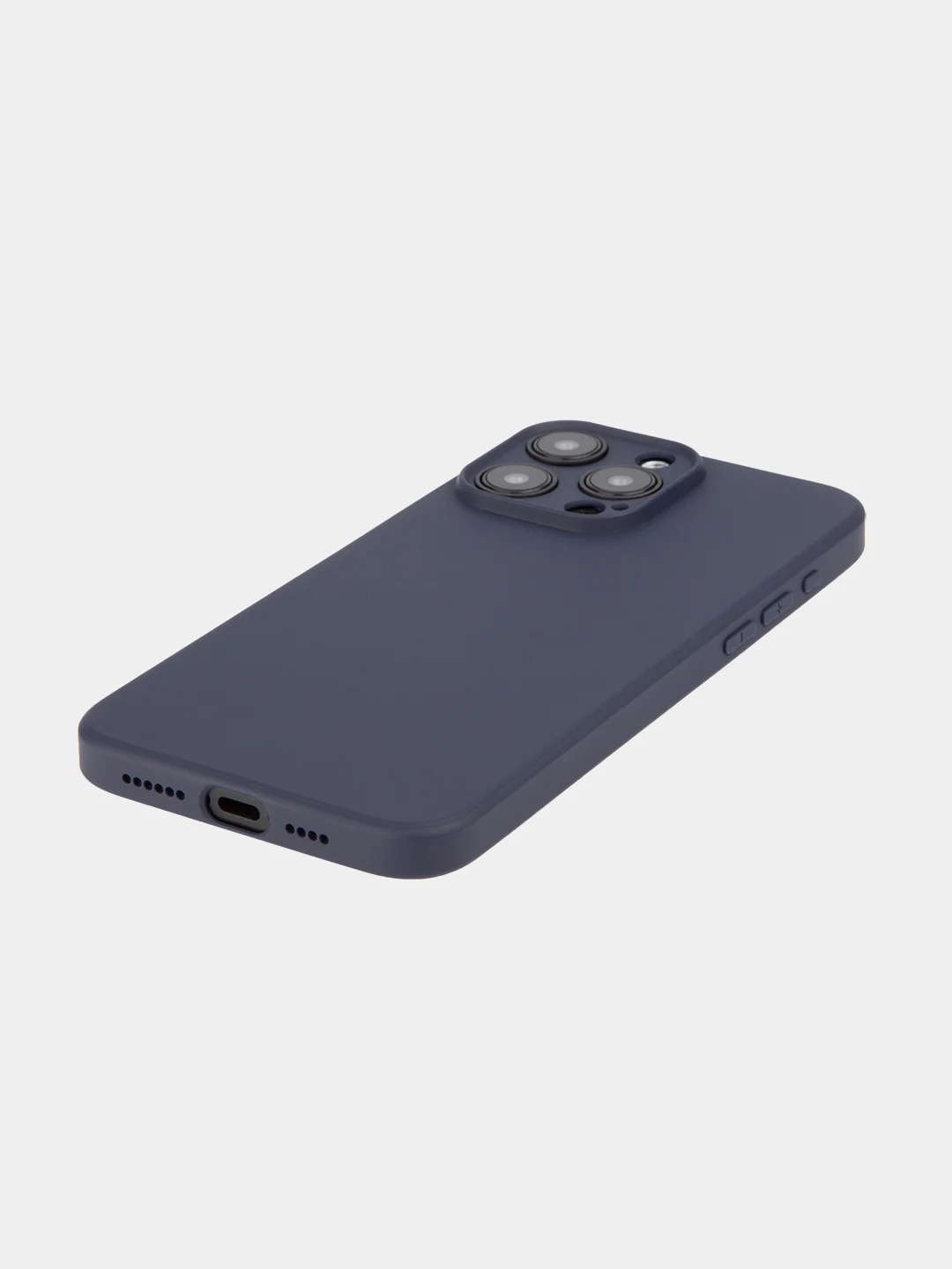 Темно-синий чехол + стекло для iPhone 15 Pro Max силиконовый ROSCO матовый тонкий с защитой камер