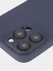 Темно-синий чехол + стекло для iPhone 15 Pro Max силиконовый ROSCO матовый тонкий с защитой камер