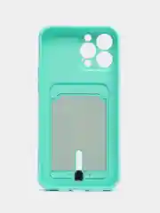 Бирюзовый чехол для iPhone 15/14/13/12/11/Pro/Max/Mini/Plus/X/Xr/Xs/7/8 Plus/SE с карманом для карт