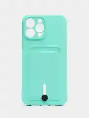 Бирюзовый чехол для iPhone 15/14/13/12/11/Pro/Max/Mini/Plus/X/Xr/Xs/7/8 Plus/SE с карманом для карт