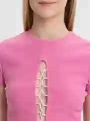 Тёмно-розовый топ укороченный женский, со шнуровкой на груди