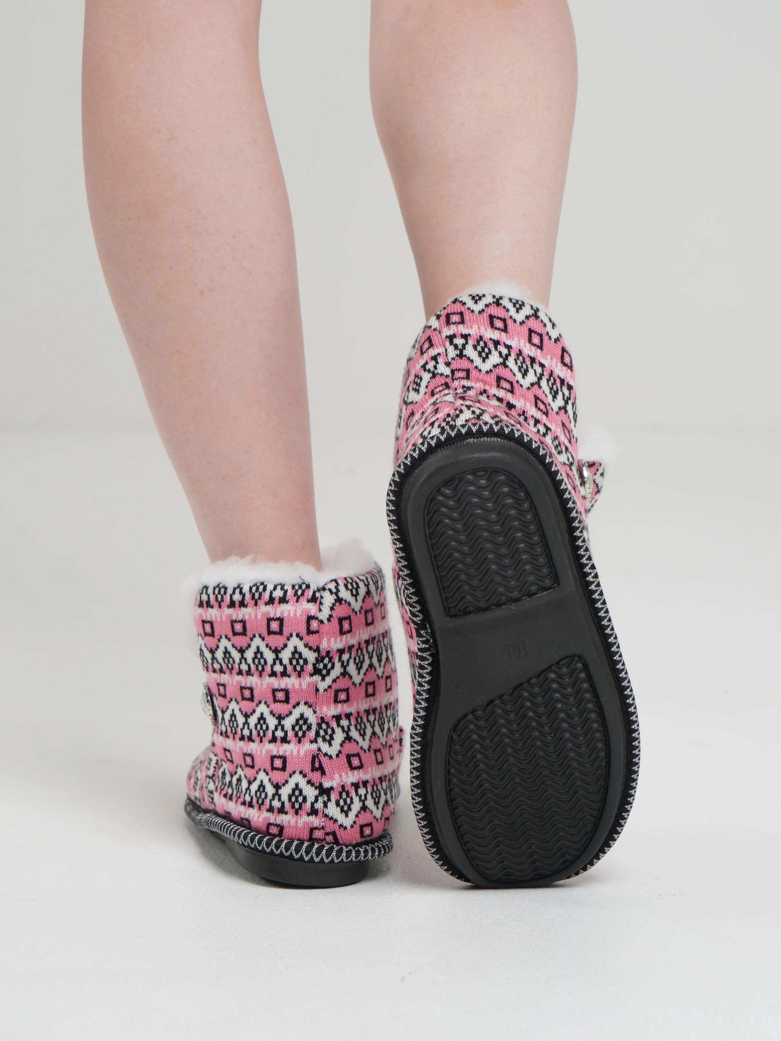 Розовый чуни-тапочки домашние утепленные Soft Slippers "Вязанка" на подошве ЭВА
