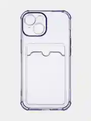 Фиолетовый чехол для iPhone 15 противоударный силиконовый ROSCO с карманом для карт усиленными углами