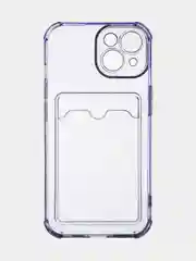 Фиолетовый чехол для iPhone 15 противоударный силиконовый ROSCO с карманом для карт усиленными углами