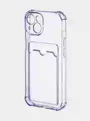 Фиолетовый чехол для iPhone 15 противоударный силиконовый ROSCO с карманом для карт усиленными углами
