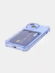 Фиолетовый чехол для iPhone 15 противоударный силиконовый ROSCO с карманом для карт усиленными углами