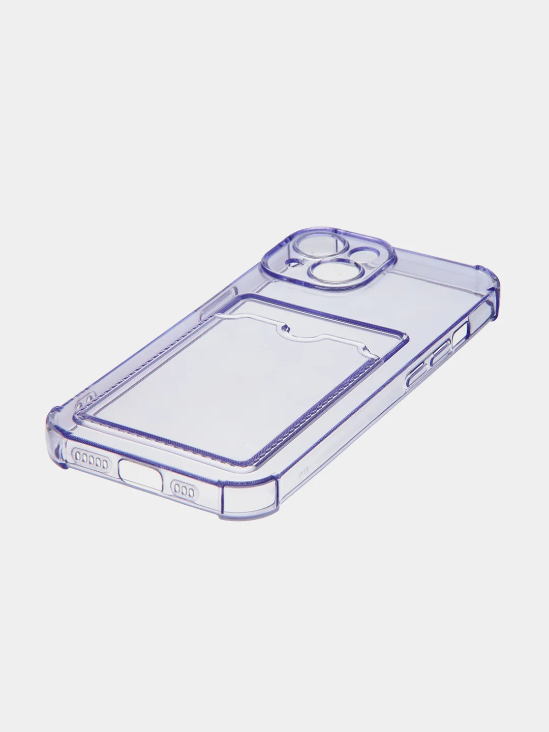 Фиолетовый чехол для iPhone 15 противоударный силиконовый ROSCO с карманом для карт усиленными углами
