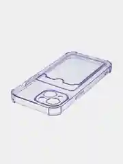 Фиолетовый чехол для iPhone 15 противоударный силиконовый ROSCO с карманом для карт усиленными углами