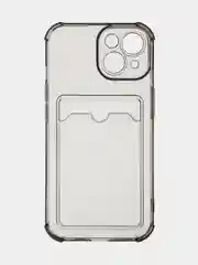Серый чехол для iPhone 15 противоударный силиконовый ROSCO с карманом для карт усиленными углами