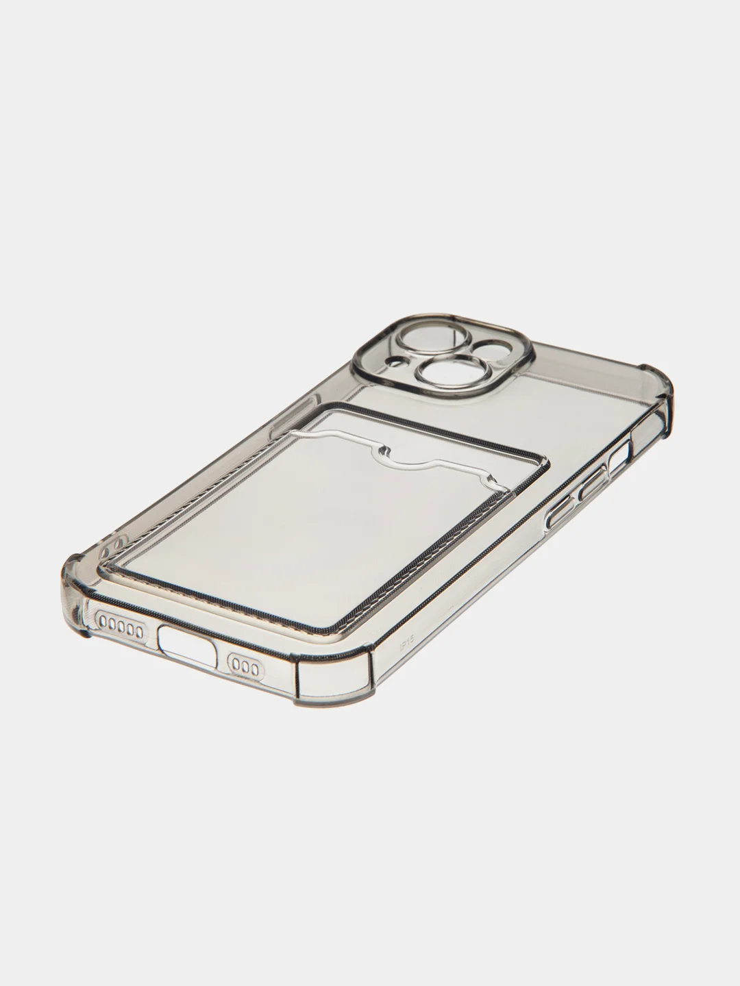Серый чехол для iPhone 15 противоударный силиконовый ROSCO с карманом для карт усиленными углами