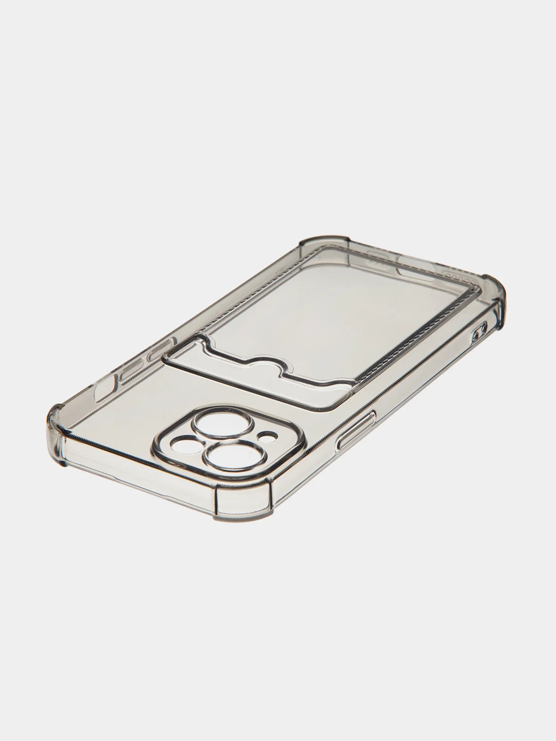 Серый чехол для iPhone 15 противоударный силиконовый ROSCO с карманом для карт усиленными углами