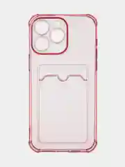 Красный чехол для iPhone 15 Pro Max противоударный силиконовый ROSCO с карманом для карт, углами