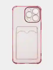 Красный чехол для iPhone 15 Pro Max противоударный силиконовый ROSCO с карманом для карт, углами