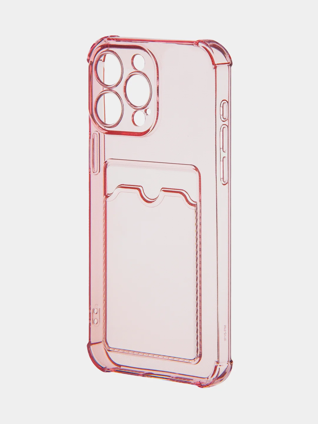 Красный чехол для iPhone 15 Pro Max противоударный силиконовый ROSCO с карманом для карт, углами
