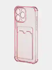 Красный чехол для iPhone 15 Pro Max противоударный силиконовый ROSCO с карманом для карт, углами