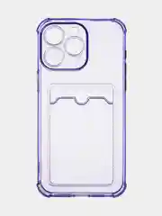 Фиолетовый чехол для iPhone 15 Pro Max противоударный силиконовый ROSCO с карманом для карт, углами