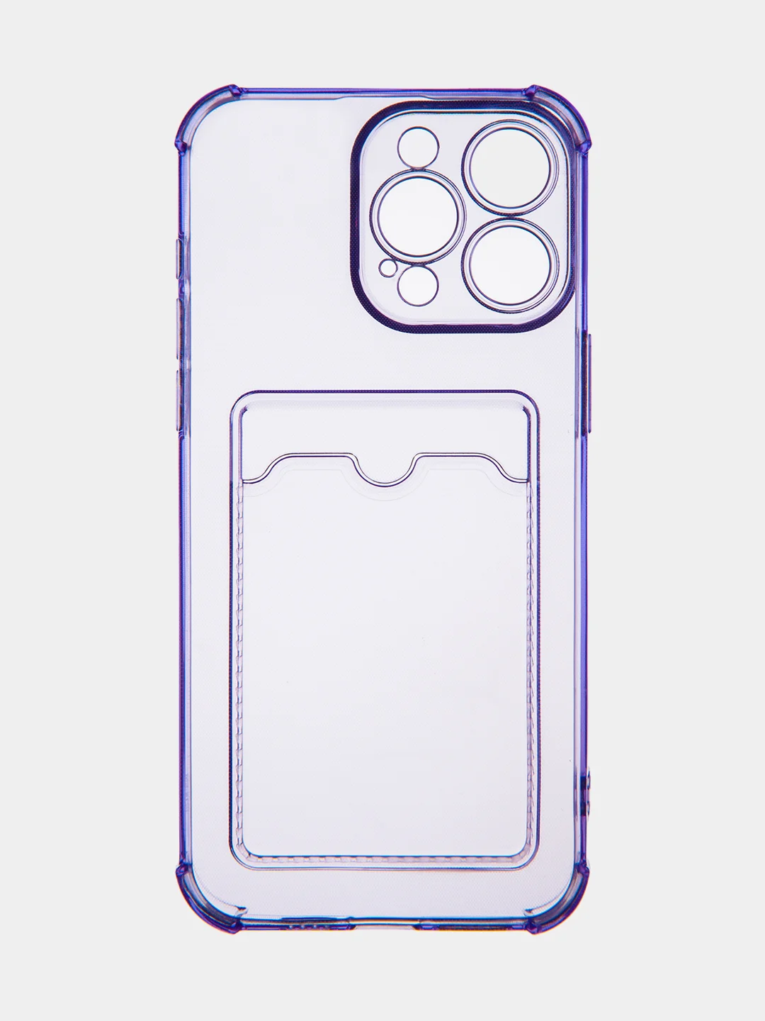 Фиолетовый чехол для iPhone 15 Pro Max противоударный силиконовый ROSCO с карманом для карт, углами