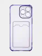 Фиолетовый чехол для iPhone 15 Pro Max противоударный силиконовый ROSCO с карманом для карт, углами