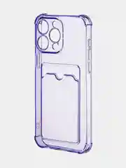 Фиолетовый чехол для iPhone 15 Pro Max противоударный силиконовый ROSCO с карманом для карт, углами