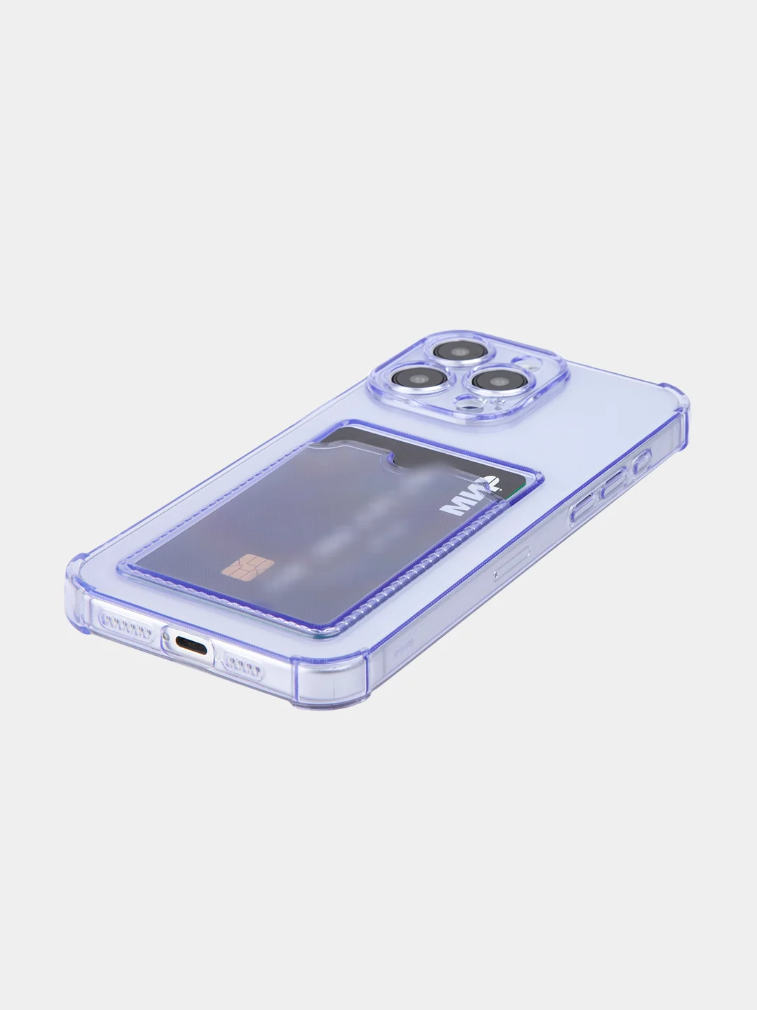 Фиолетовый чехол для iPhone 15 Pro Max противоударный силиконовый ROSCO с карманом для карт, углами