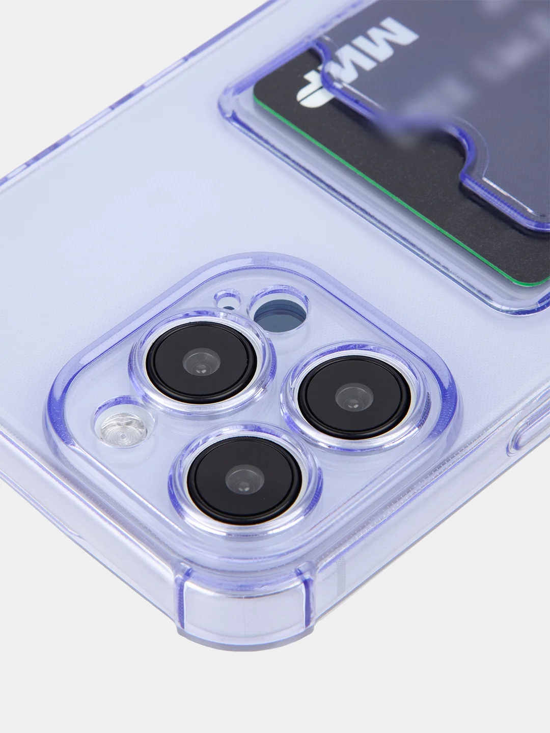 Фиолетовый чехол для iPhone 15 Pro Max противоударный силиконовый ROSCO с карманом для карт, углами