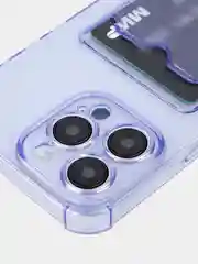 Фиолетовый чехол для iPhone 15 Pro Max противоударный силиконовый ROSCO с карманом для карт, углами