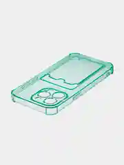 Зеленый чехол для iPhone 15 Pro Max противоударный силиконовый ROSCO с карманом для карт, углами