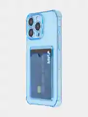 Синий чехол для iPhone 15 Pro Max противоударный силиконовый ROSCO с карманом для карт, углами
