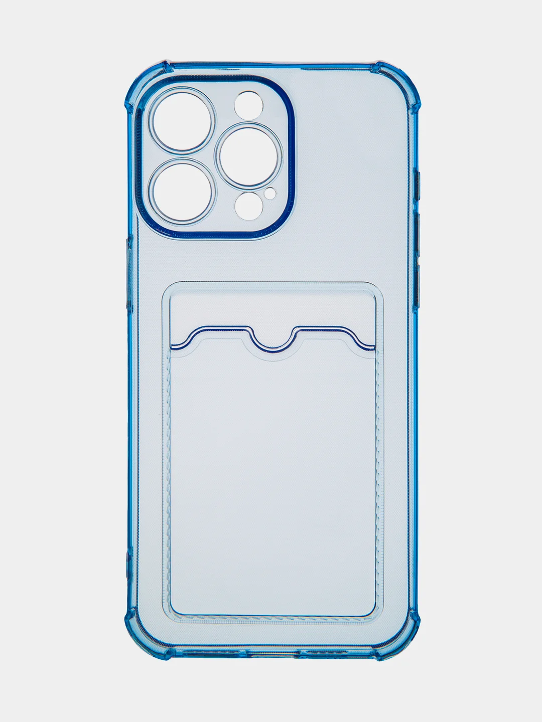 Синий чехол для iPhone 15 Pro Max противоударный силиконовый ROSCO с карманом для карт, углами