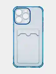 Синий чехол для iPhone 15 Pro Max противоударный силиконовый ROSCO с карманом для карт, углами