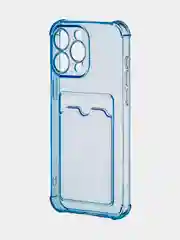 Синий чехол для iPhone 15 Pro Max противоударный силиконовый ROSCO с карманом для карт, углами