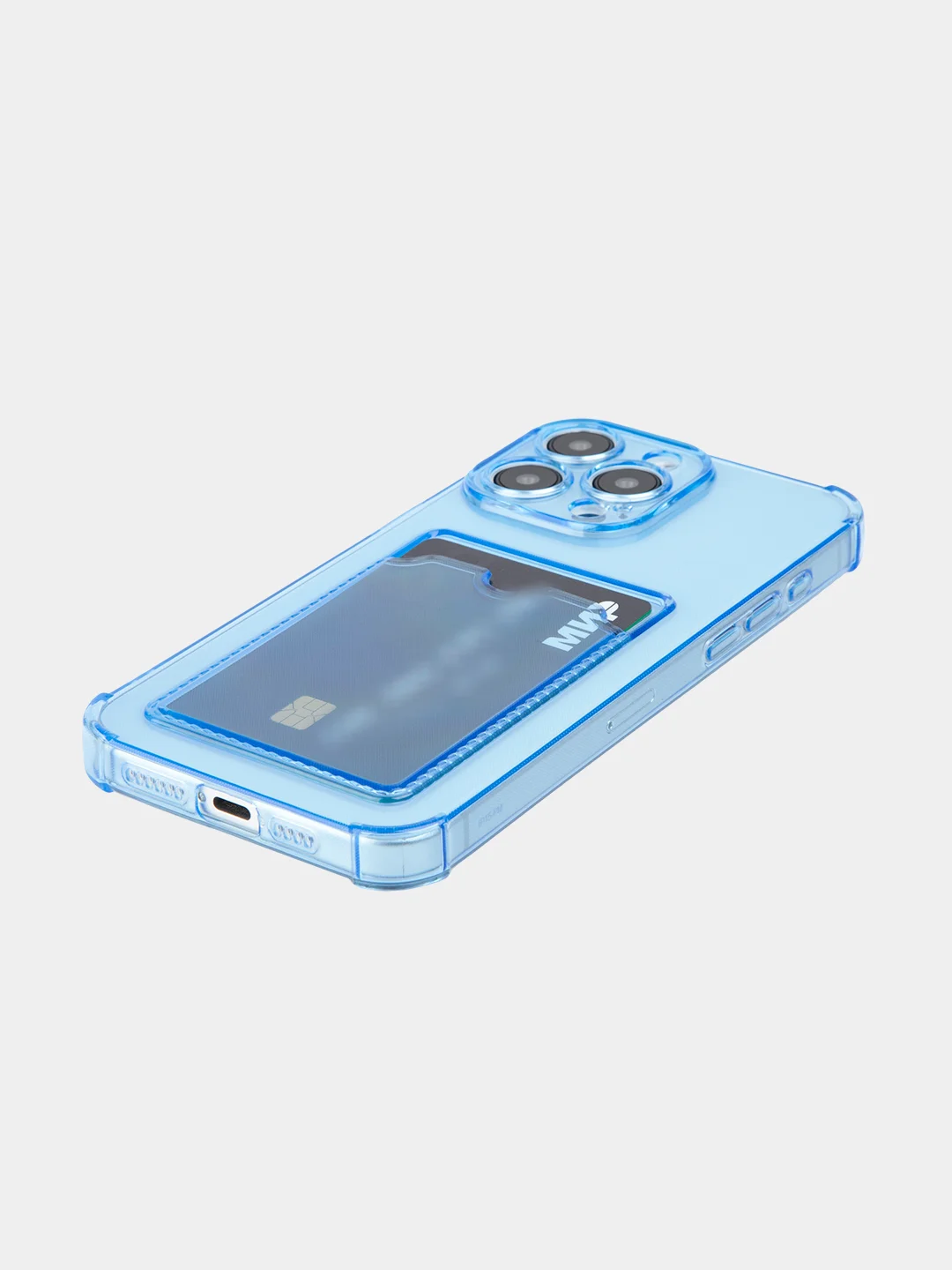 Синий чехол для iPhone 15 Pro Max противоударный силиконовый ROSCO с карманом для карт, углами