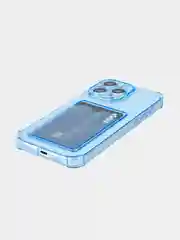 Синий чехол для iPhone 15 Pro Max противоударный силиконовый ROSCO с карманом для карт, углами